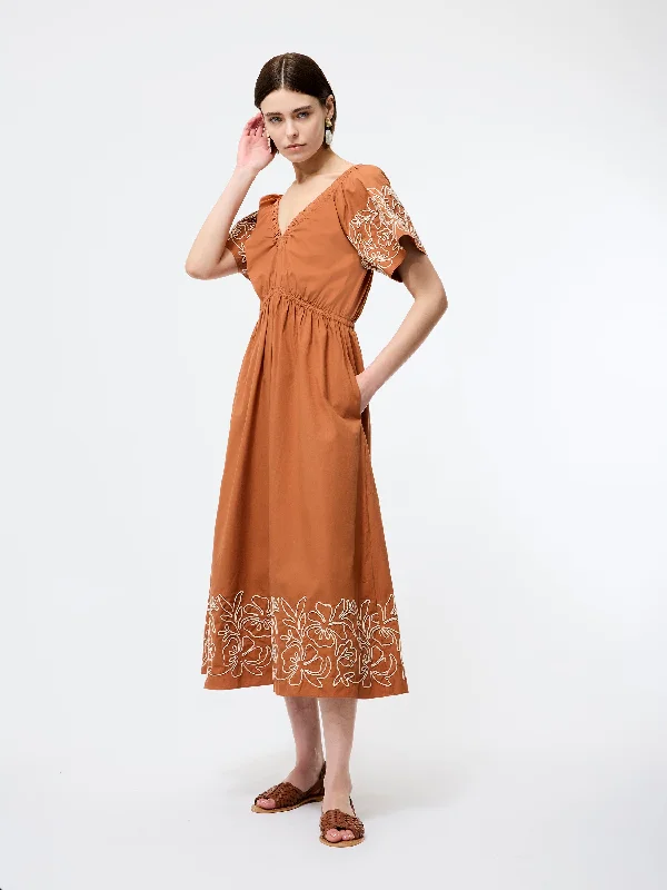 Midi dresses with denim fabric for a casual yet stylish day out Cambria Cotton Embroidered Dress Midi dresses with denim fabric for a casual yet stylish day out Cambria Cotton Embroidered Dress
