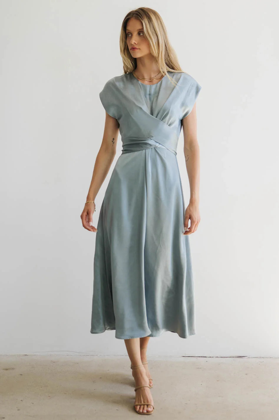 Midi dresses with asymmetric hems for a fashion - forward and dynamic appearance PREORDER- Rosalind Midi Dress in Blue