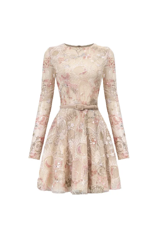 Mini dresses with bow accents for a sweet look Tidal Whisper Pleated Long Sleeved Embroidered Lace Mini Dress Mini dresses with bow accents for a sweet look Tidal Whisper Pleated Long Sleeved Embroidered Lace Mini Dress