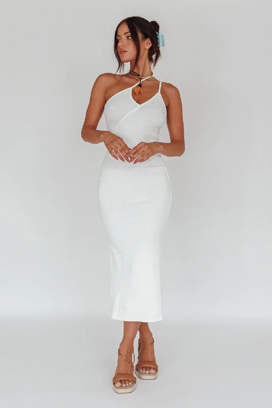 Midi dresses with animal prints for a bold and confident appearance Planets Align Double Strap Midi Dress White