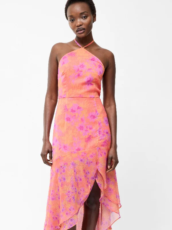 Sleeveless midi dresses with lace details for summer weddings Arla Ruffle Halterneck Dress