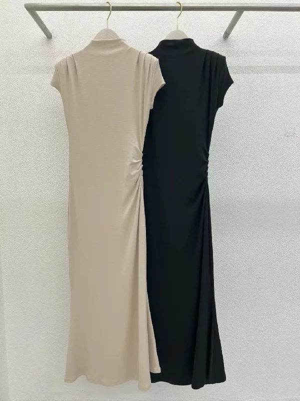 A - line midi dresses with floral prints for spring brunches Turtle Neck Maxi Dress