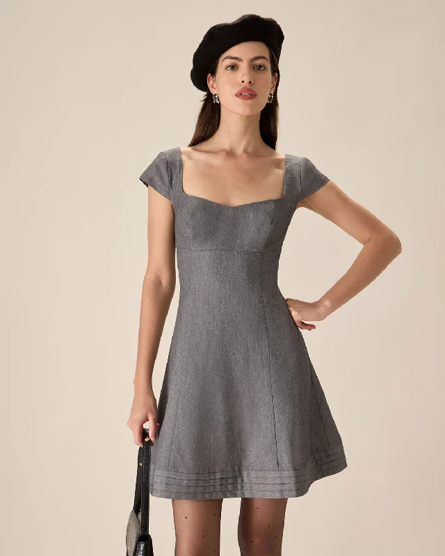 Mini dresses with geometric prints for a modern aesthetic Grey Square Neck A-line Mini Dress Mini dresses with geometric prints for a modern aesthetic Grey Square Neck A-line Mini Dress