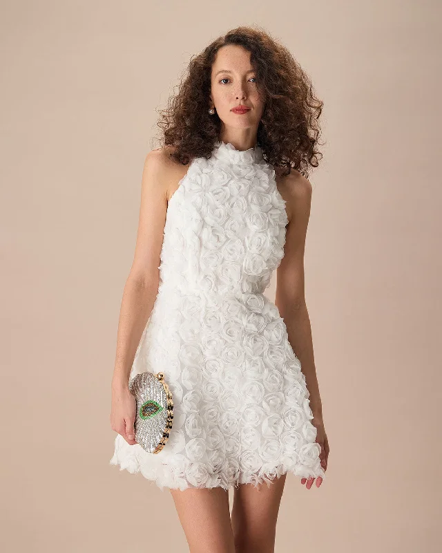 Mini dresses with fringe for a bohemian style The White Mock Neck Tie-Back Mini Dress Mini dresses with fringe for a bohemian style The White Mock Neck Tie-Back Mini Dress