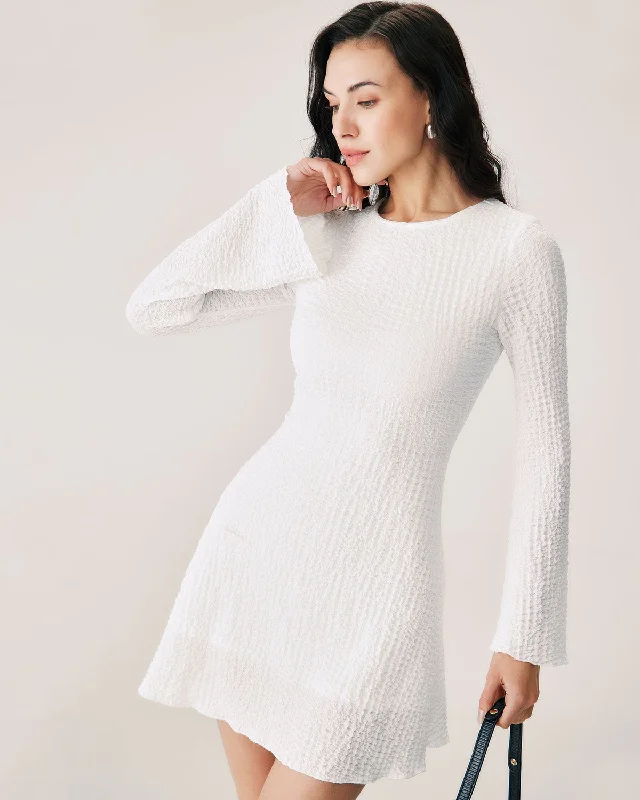 Mini dresses with wrap - around styles White Ruched Bell Sleeve Mini Dress