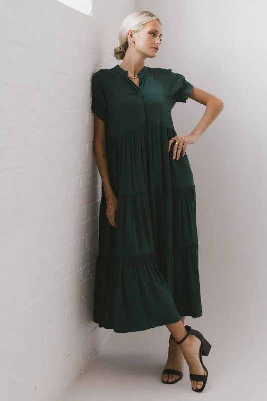 Midi dresses with keyhole backs for a flirty and unexpected detail Amanda Tiered Dress in Emerald