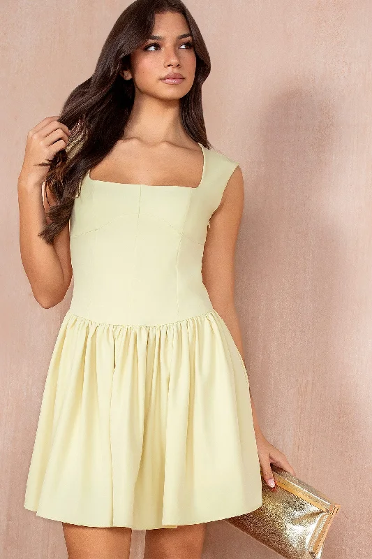 Mini dresses with cut - out details for a trendy look Aisling Yellow Square Neck Dress