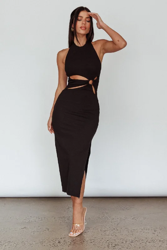 Midi dresses with sheer panels for a touch of allure Crystal Skies Cut-Out Feature Midi Dress Black Midi dresses with sheer panels for a touch of allure Crystal Skies Cut-Out Feature Midi Dress Black