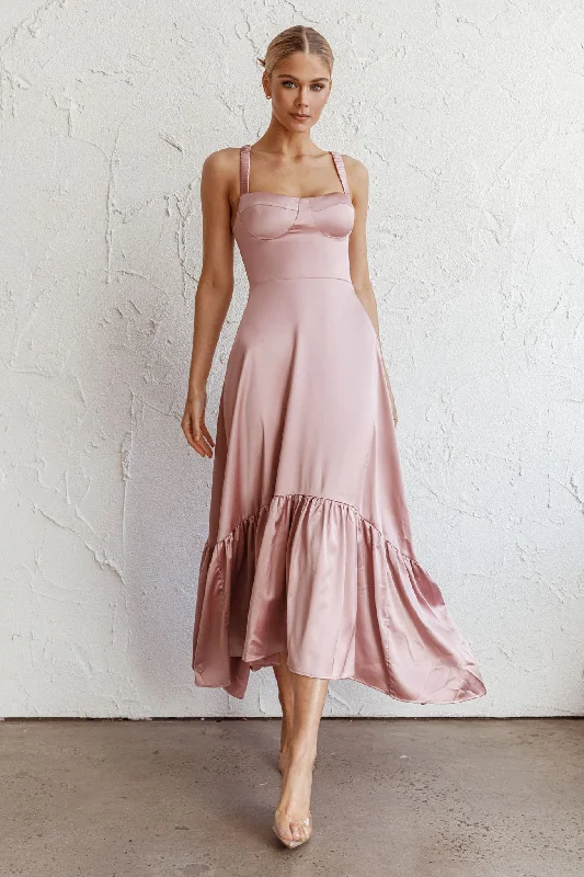 Midi dresses with printed lining for a hidden and stylish detail Belle De Jour Flounce Hem Midi Dress Blush