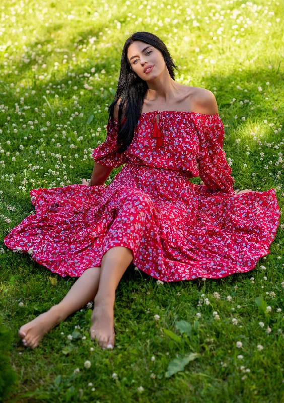 Midi dresses with ruched bodices for a feminine and fitted feel Flaminga Rose Red Dress
