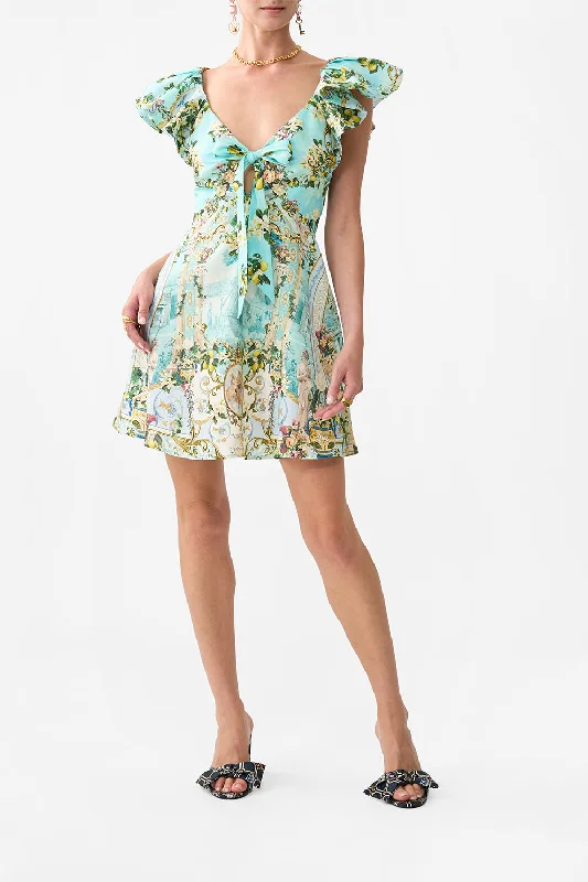 Velvet mini dresses for autumn weddings TIE FRONT FRILL SLEEVE SHORT DRESS VENUS ON A VESPA