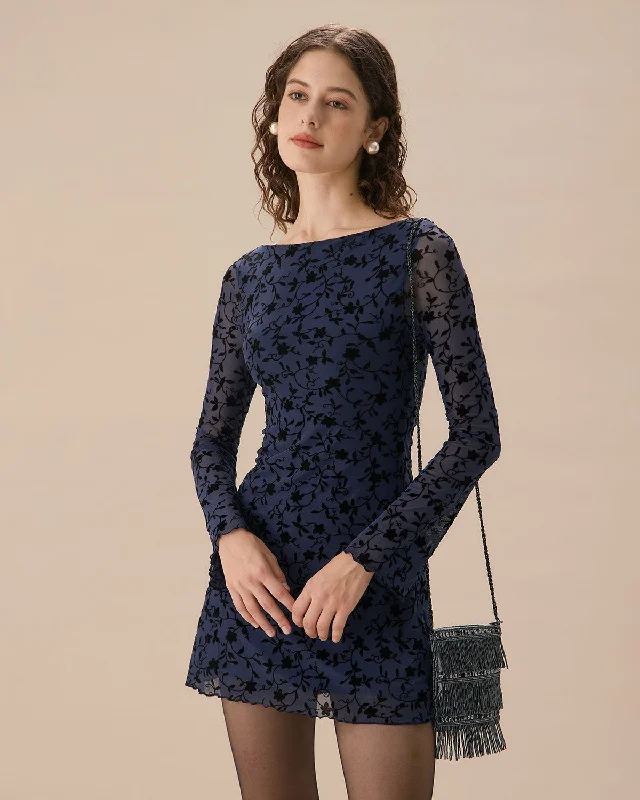 Mini dresses with halter necks for a stylish choice Women's Blue See-through Long Sleeve Mini Dress Mini dresses with halter necks for a stylish choice Women's Blue See-through Long Sleeve Mini Dress