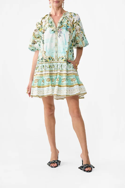 Satin mini dresses for a luxurious feel PUFF SLEEVE SHIRT DRESS VENUS ON A VESPA