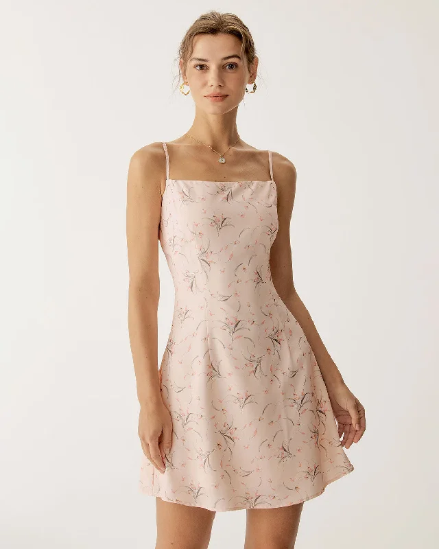 Mini dresses with cut - out details for a trendy look Pink Floral A-Line Slip Mini Dress Mini dresses with cut - out details for a trendy look Pink Floral A-Line Slip Mini Dress