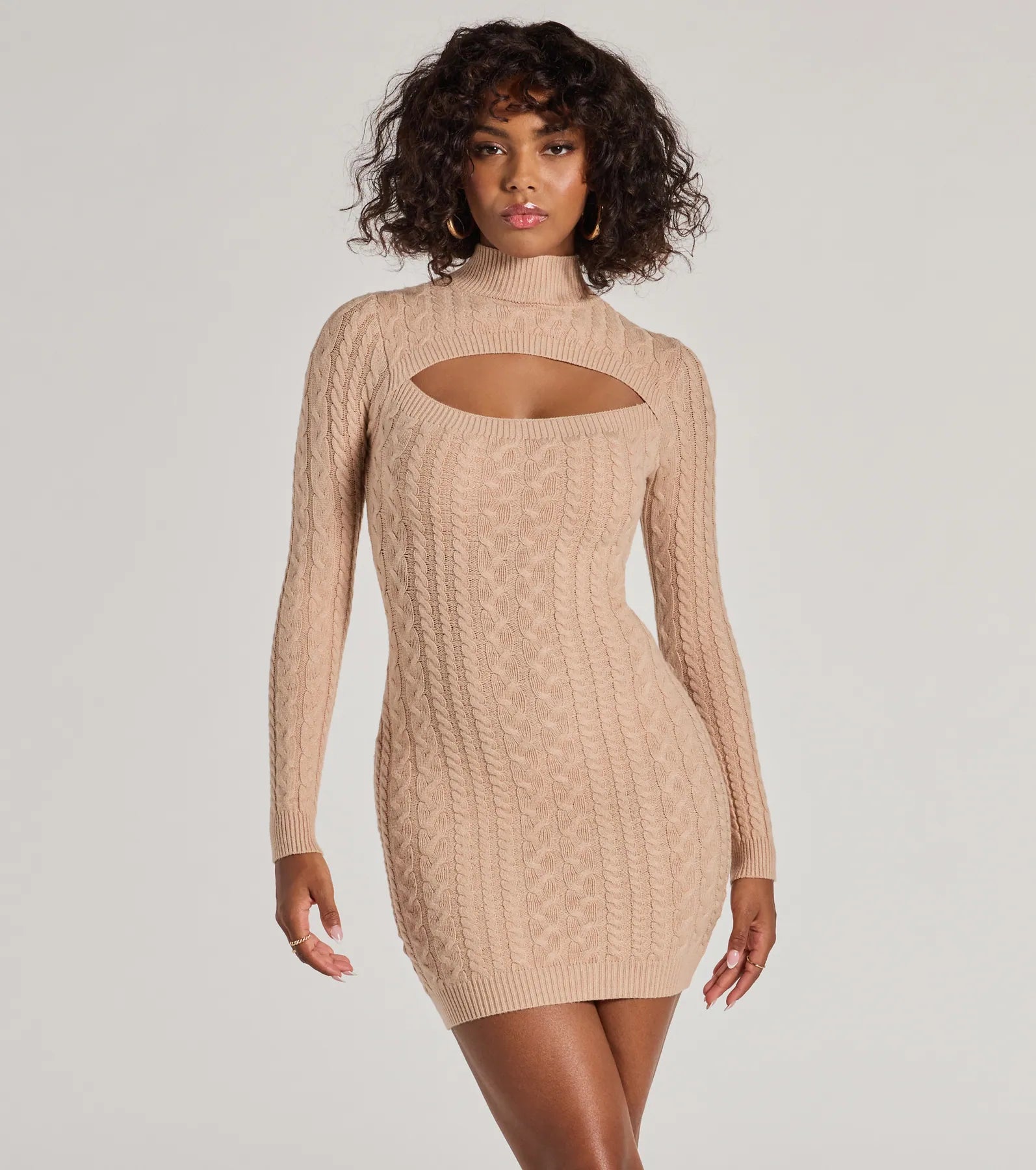 Satin mini dresses for a luxurious feel Textured Glam Cable Knit Cutout Mini Dress