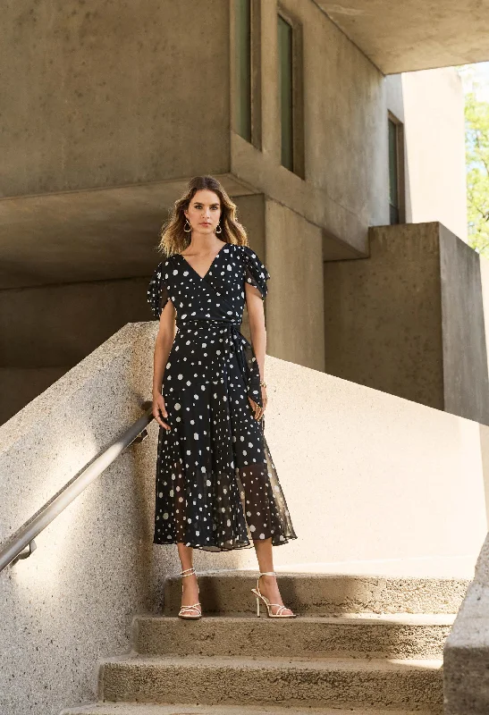 Midi dresses with button - front designs for a classic touch V-neck Polka Dot Midi Dress