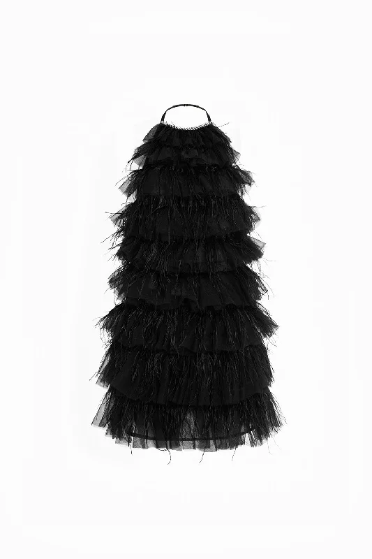 Ruffled mini dresses for a romantic touch Claire Trapezoid Halter Neck Mesh Mini Dress Ruffled mini dresses for a romantic touch Claire Trapezoid Halter Neck Mesh Mini Dress