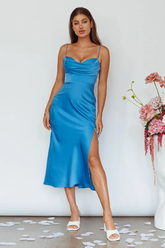Midi dresses with ribbed textures for a unique and tactile appearance Giorgette Side Split Midi Dress Blue