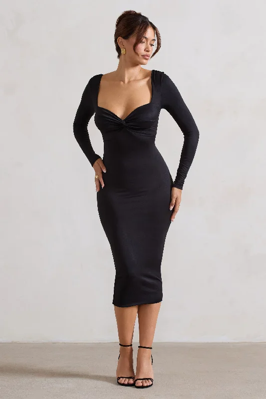 Midi dresses with satin - finish fabrics for a luxurious feel Sammy | Black Bodycon Sweetheart Midi Dress