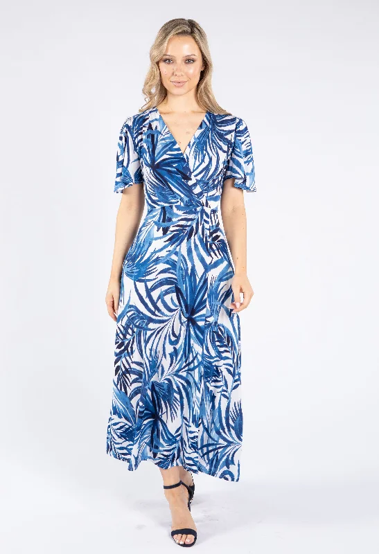 Midi dresses with pleated skirts for a timeless and elegant appeal Palm Print V Neckline Dress