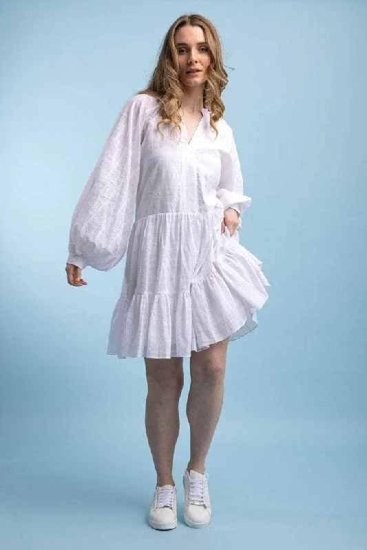 Mini dresses with fringe for a bohemian style Arabella Dress White Cotton