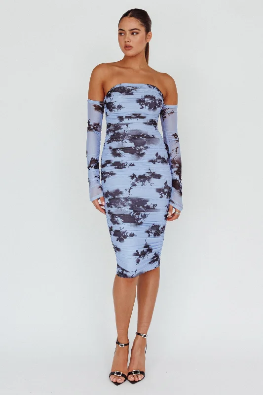 Midi dresses with cotton - blend materials for everyday comfort Cece Off-Shoulder Midi Dress Floral Blue Midi dresses with cotton - blend materials for everyday comfort Cece Off-Shoulder Midi Dress Floral Blue