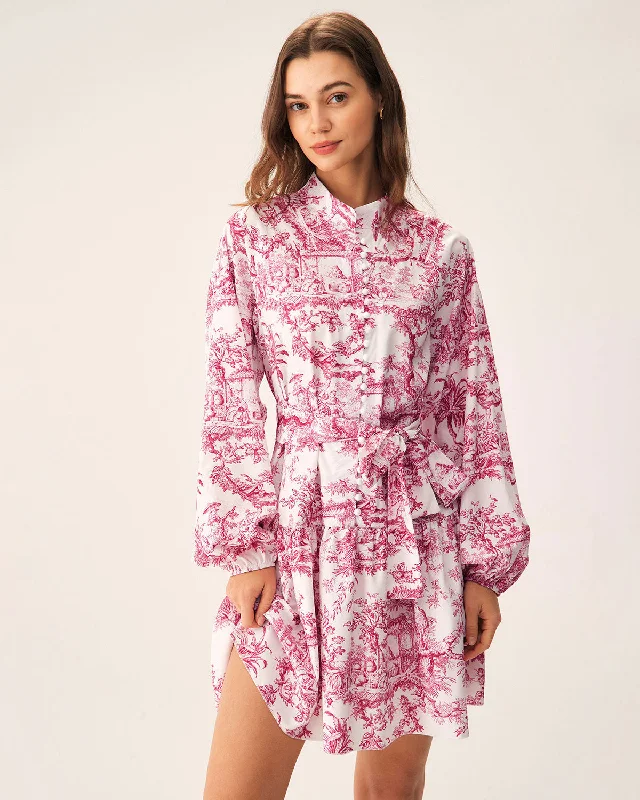 Mini dresses with tiered skirts for added volume Red Floral Mock Neck Mini Dress