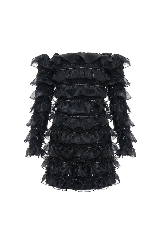 Mini dresses with polka dot patterns Ophelia A-line Off-Shoulder Mesh Mini Dress
