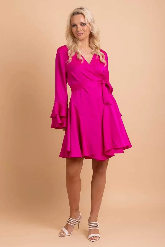 Mini dresses with halter necks for a stylish choice Oscar Wrap Dress Pink