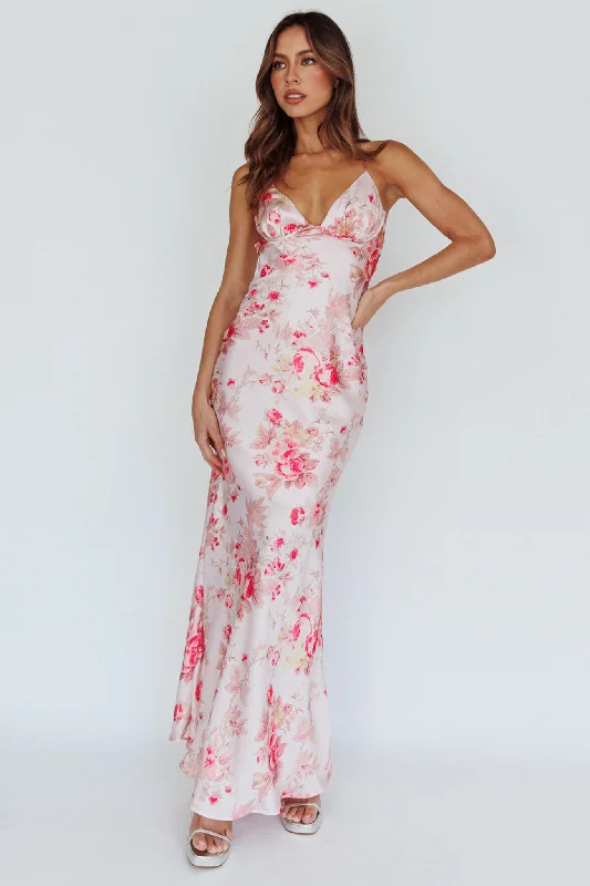 High - low midi dresses with geometric patterns for a modern party Alora Tie-Up Back Maxi Dress Floral Pink High - low midi dresses with geometric patterns for a modern party Alora Tie-Up Back Maxi Dress Floral Pink