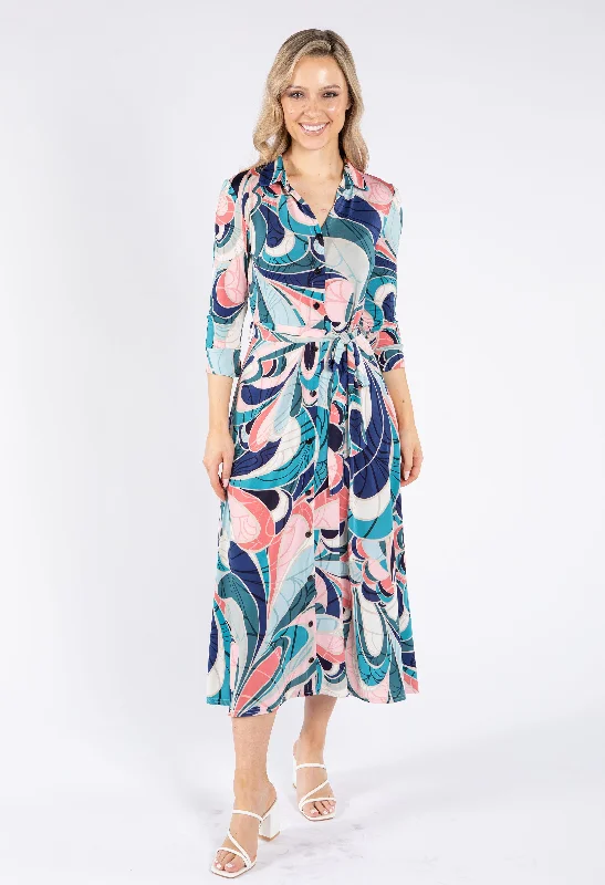 Midi dresses with wrap - around skirts for a customizable fit Swirl Print Tie Waist Dress
