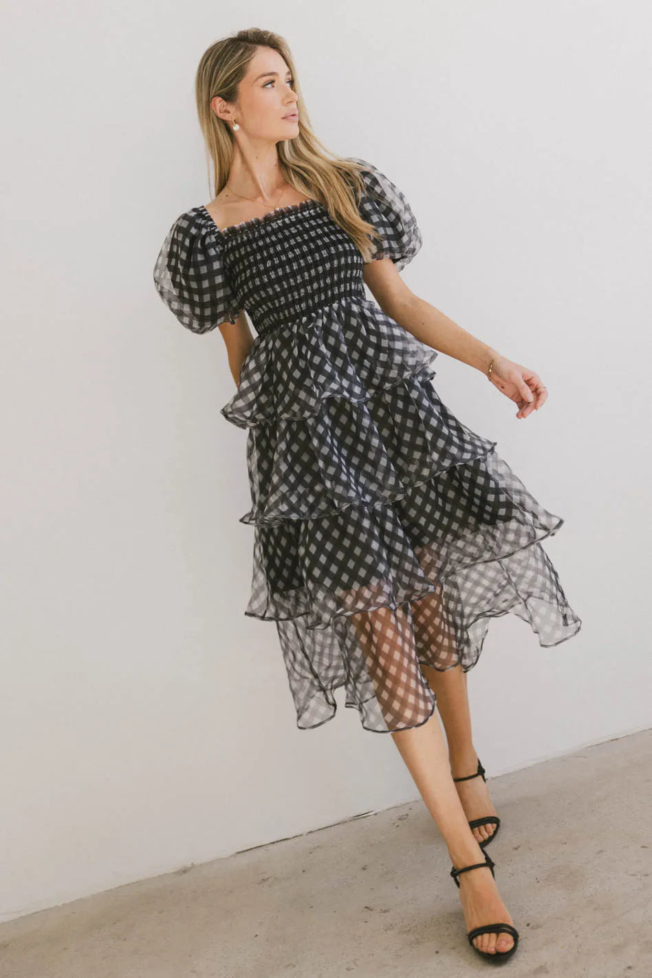 Midi dresses with ruffled hems for a romantic date night Bowie Tiered Midi Dress - FINAL SALE