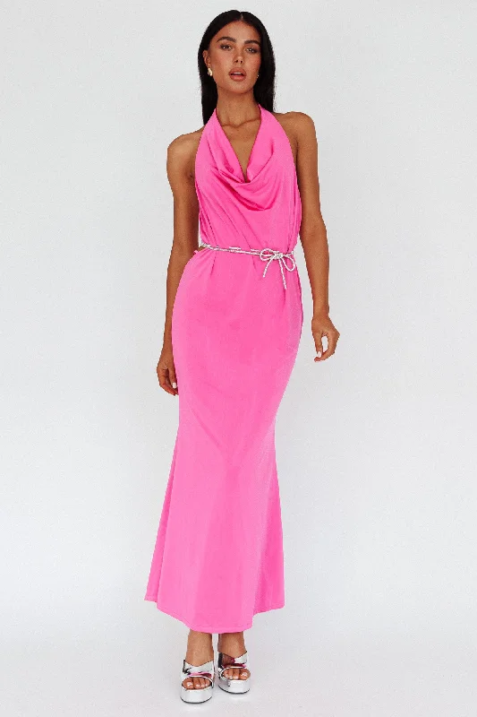 Midi dresses with off - the - shoulder necklines for a flirty look Emmi Cowl Neck Diamante Rope Dress Magenta Midi dresses with off - the - shoulder necklines for a flirty look Emmi Cowl Neck Diamante Rope Dress Magenta