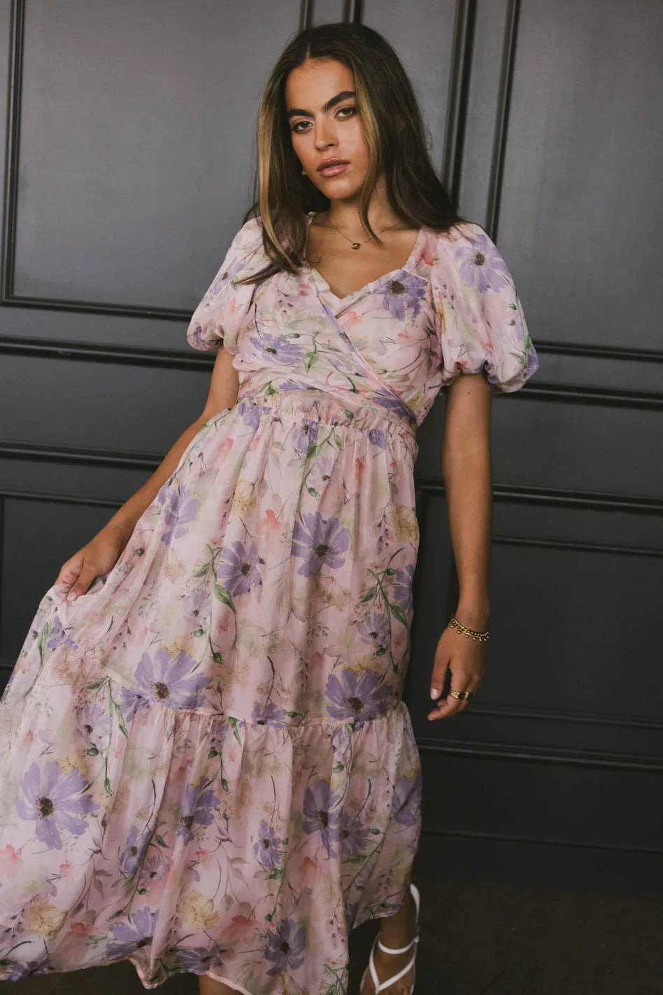 Midi dresses with satin - finish fabrics for a luxurious feel Angelique Floral Tie Dress in Pink