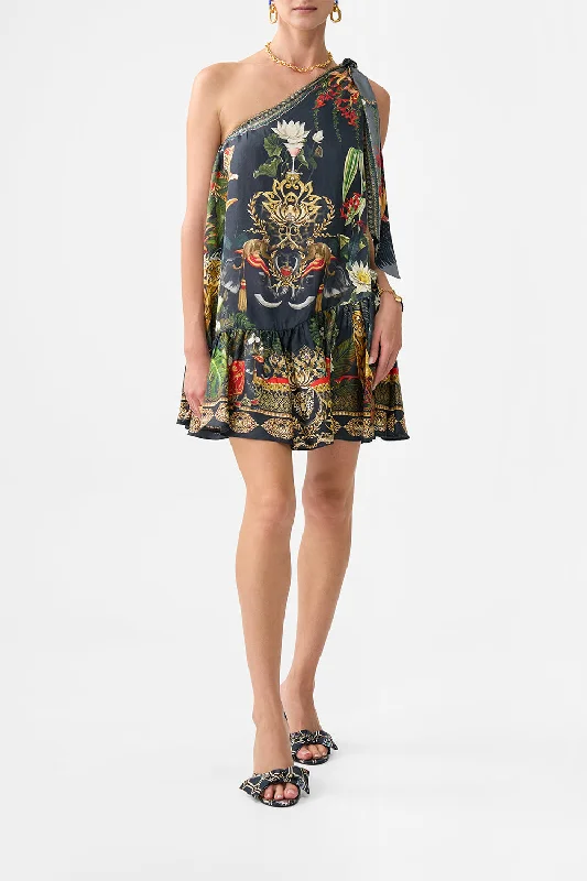 Mini dresses with patchwork designs for a unique style TIE ONE SHOULDER SHORT DRESS READY FOR MY WELCOME DRINK
