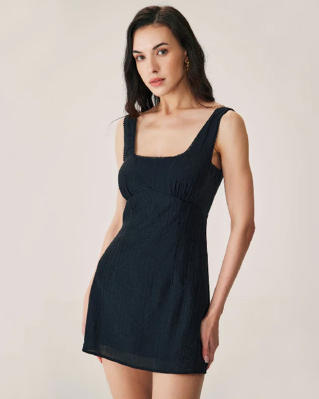 Mini dresses with geometric prints for a modern aesthetic Black Textured Slip Mini Dress