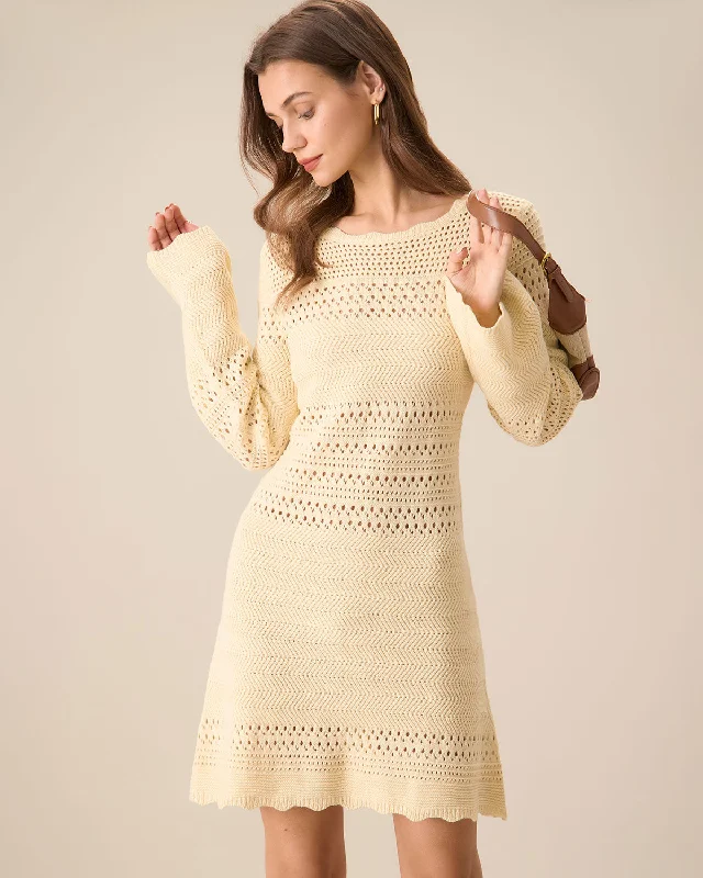 Mini dresses with halter necks for a stylish choice Women's Apricot Cutout Knitted Sweater Dress