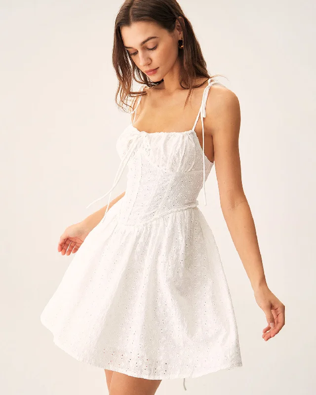 Mini dresses with fringe for a bohemian style White Ruched Corset Slip Mini Dress