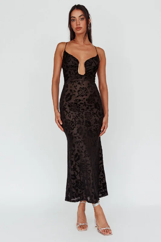 Midi dresses with tiered skirts for a bohemian festival look Nouveau U-Neckline Midi Dress Floral Black Midi dresses with tiered skirts for a bohemian festival look Nouveau U-Neckline Midi Dress Floral Black