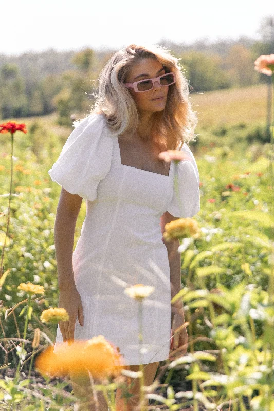 Mini dresses with V - necklines for a flattering shape Tuscany Dress - White