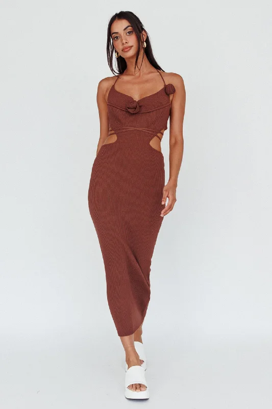 Midi dresses with printed lining for a hidden and stylish detail Rue Rose Accent Ribbed Knit Midi Dress Coco