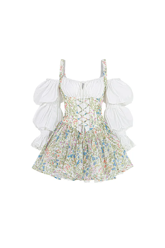 Polyester mini dresses for easy care Dream A Little A-line Puffy Sleeved Silk Mini Dress