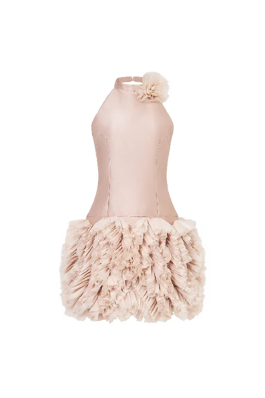 Metallic mini dresses for a glamorous event Galactic Halter Ruffled Taffeta Mini Dress