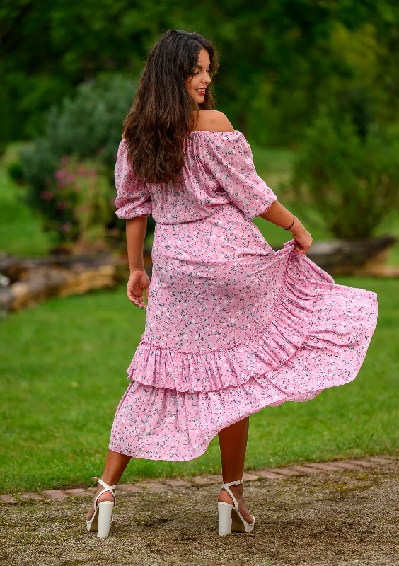 Midi dresses with tassel accents for a bohemian and free - spirited style Flaminga Rose Pink Dress
