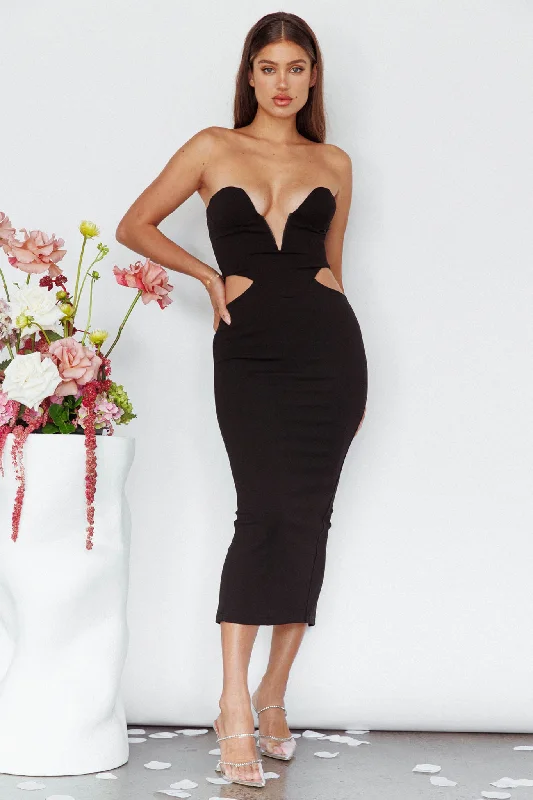 Sheath midi dresses with beaded embellishments for a formal occasion Dragonfly Lace-up Back Midi Dress Black