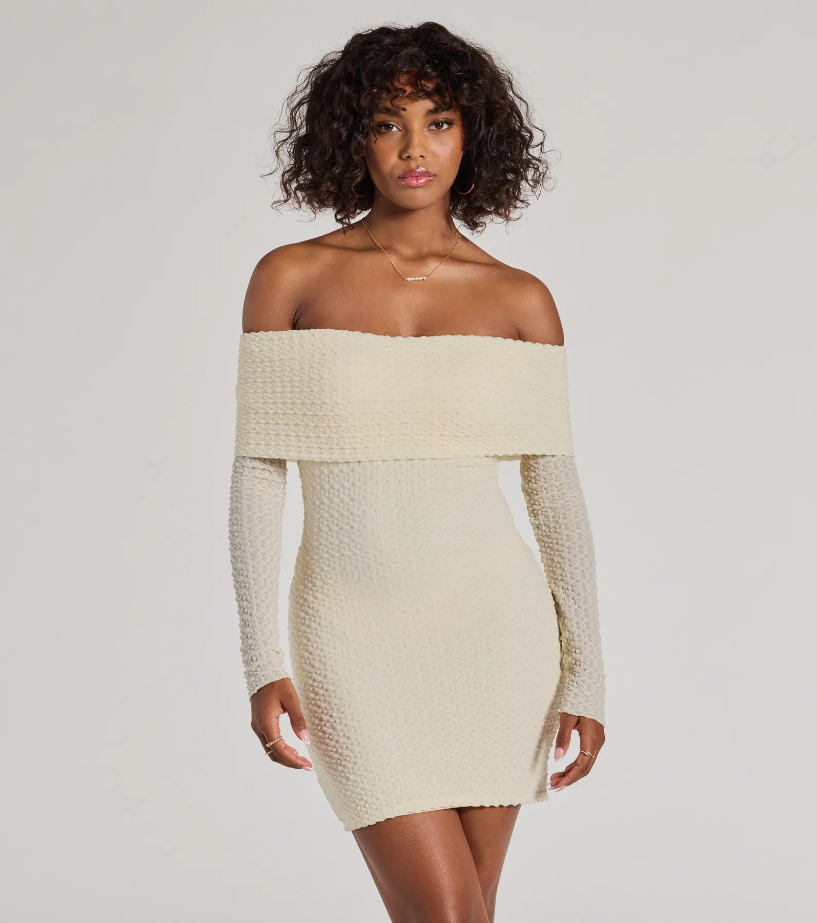 Mini dresses with V - necklines for a flattering shape Trendy Textures Long Sleeve Mini Dress