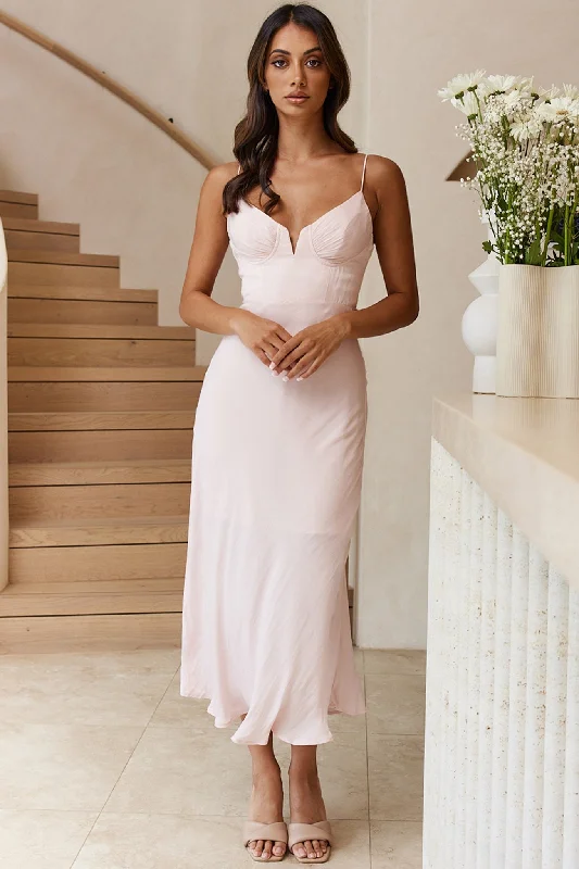 Midi dresses with wrap - around skirts for a customizable fit Lake Como Fitted Bodice Cami Strap Midi Dress Blush