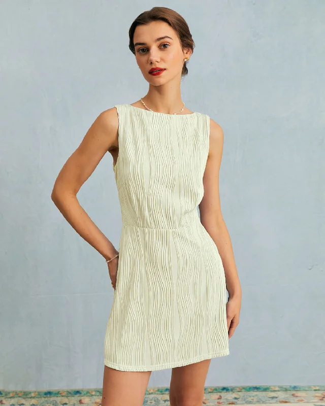 Mini dresses with one - shoulder designs The Beige Water Ripple Textured Sleeveless Mini Dress
