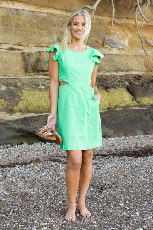 Mini dresses with high - low hems for a modern twist River Ruffle Fitted Dress Green