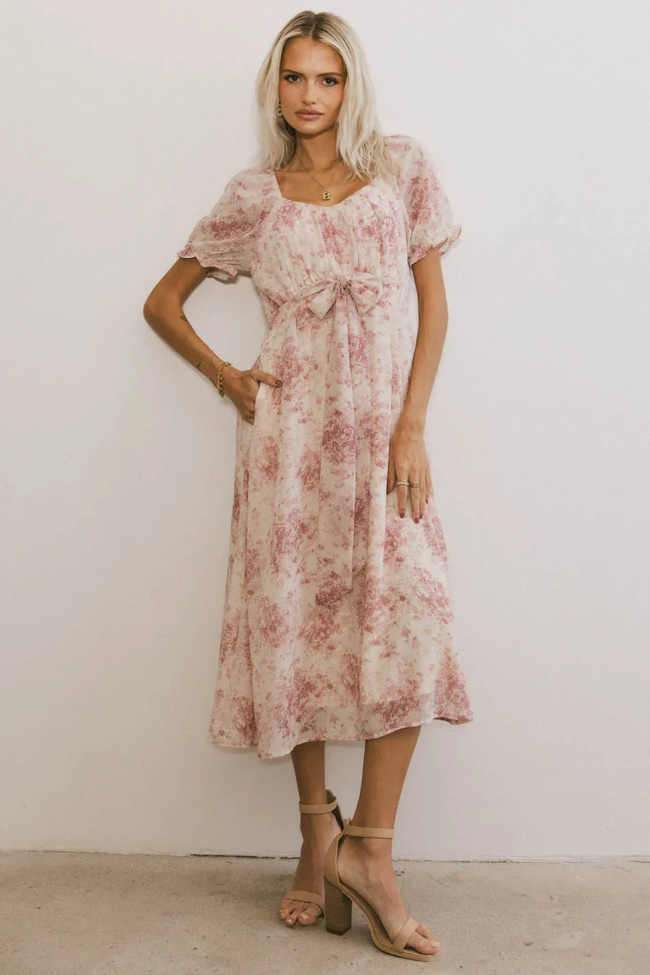 Midi dresses with bow accents for a sweet and charming look Janie Waist Tie Midi Dress